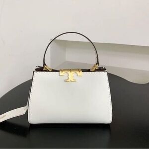 Tory Burch Elegant White Handbag with Gold Accents